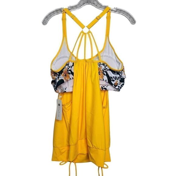Holipick Push Up Tankini Swimsuit Two Piece Tummy Control Yellow Floral Size Lar - Picture 7 of 10